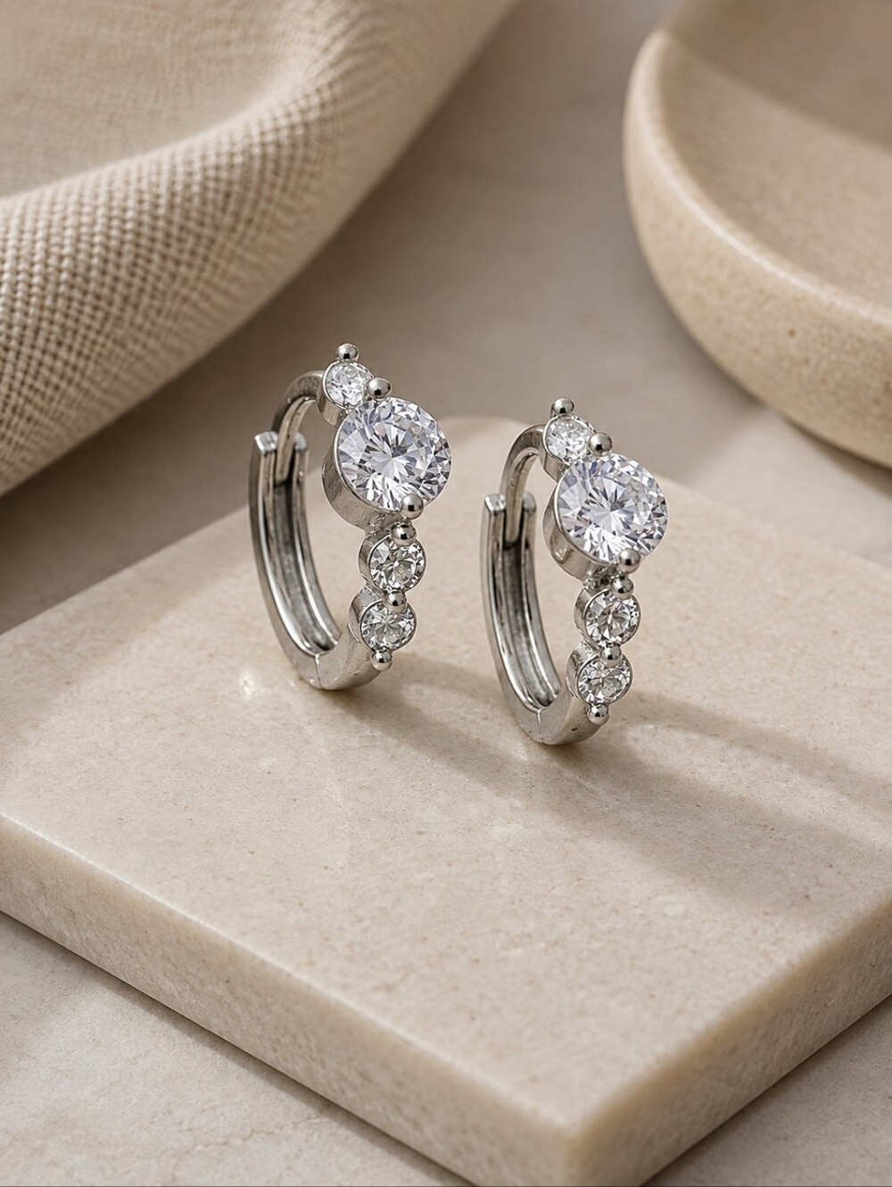 Sterling Silver Cubic Zirconia Huggie Hoop Earrings Clean Girl Silver 0.45"